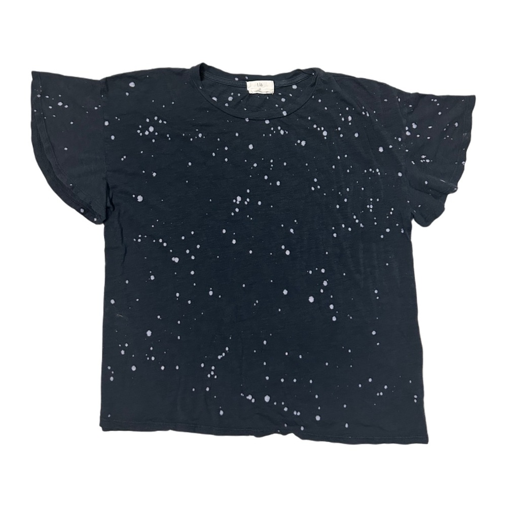 T.La Anthropology Black Ruffle Sleeve Short Sleeve Tee